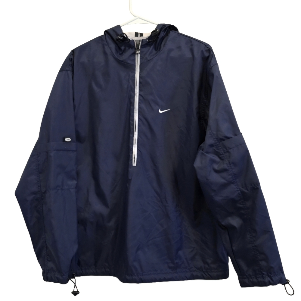 Vintage Nike Jacket Navy Blue Hooded Pullover Half Zip Used Swoosh Logo Men's S